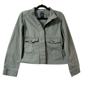 Gap Army Green Utility Swing Cropped Jacket Cotton Twill Size XS